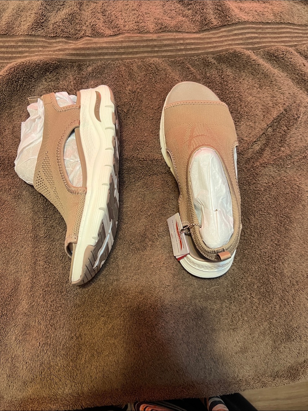 Skechers Women's Slip-On Open-Back Knit Sandals in Blush/Tan